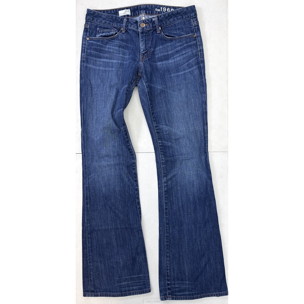Gap Curvy Flare Denim Jeans Womens 8/29 Fits 32x33 Low Rise Distressed Hem